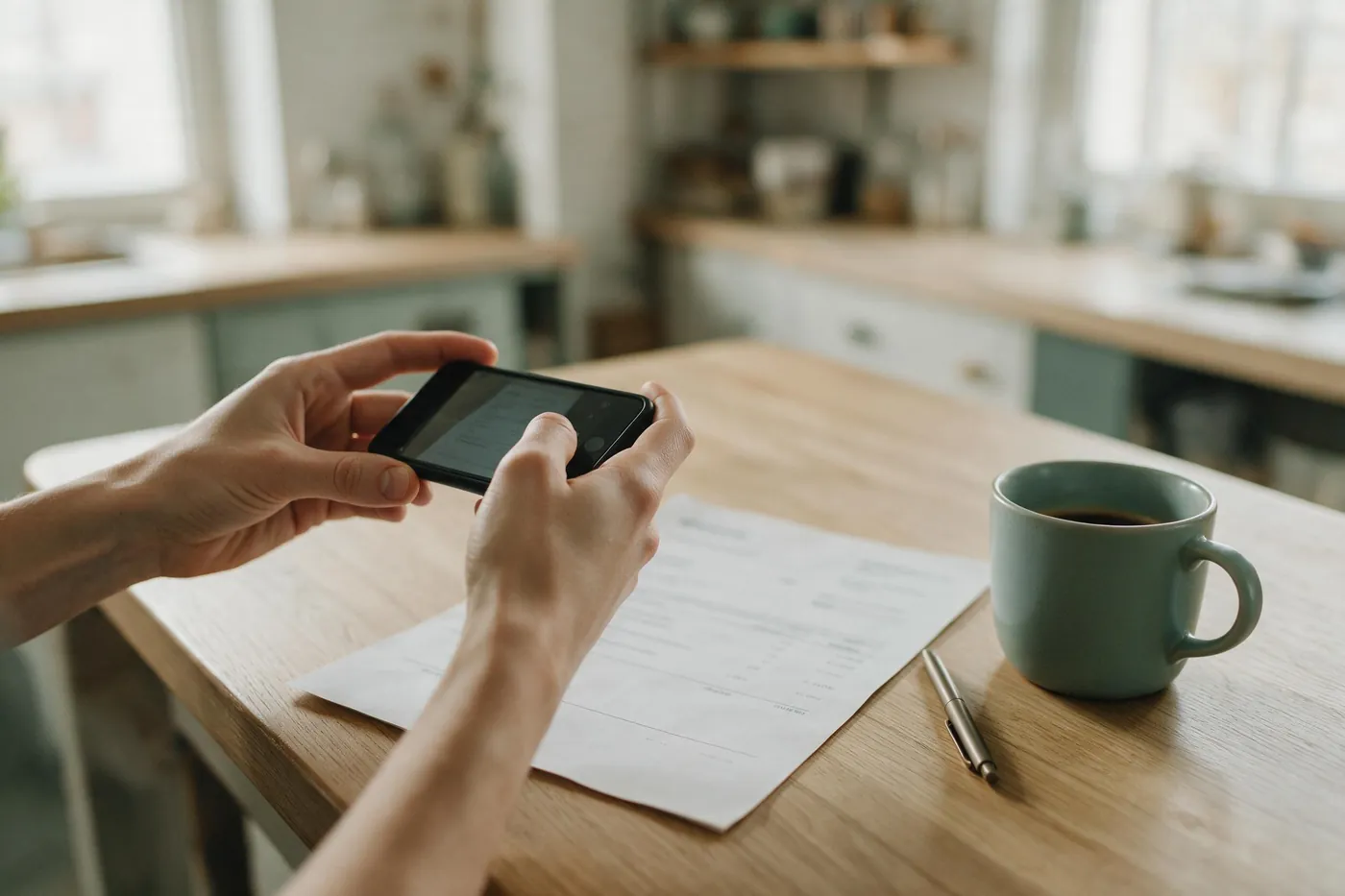 Eine Arztrechnung wird mit dem Smartphone abfotografiert
